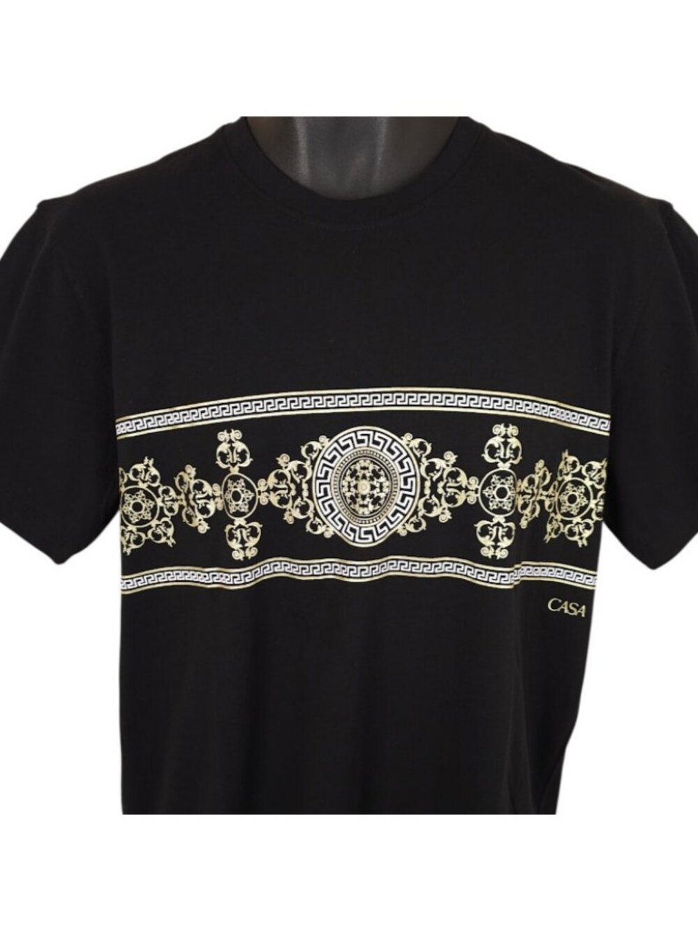 Casa Moda T Shirt Mens Size Medium Black White Gold Greek Key Meander NEW